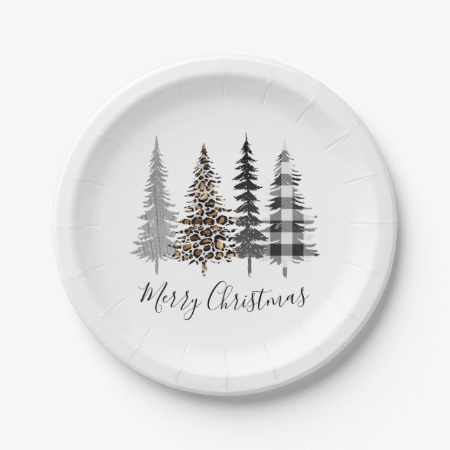 Plato De Papel Árboles de Navidad Modernos (Anverso)