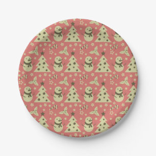 Plato De Papel Árboles de Navidad retro estrella de berry caramel