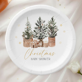 Plato De Papel Árboles de Navidad Rústicos de Invierno Baby Showe