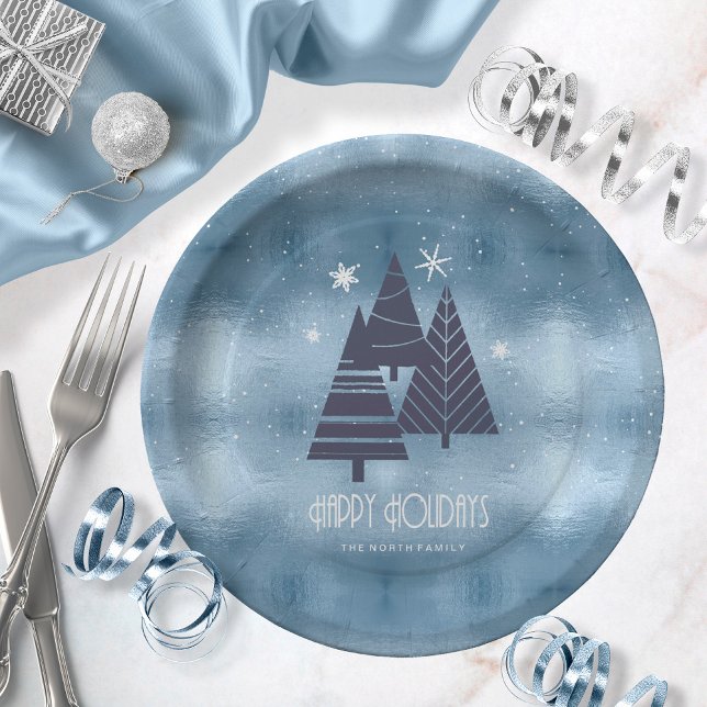 Plato De Papel Árboles de Navidad y copos de nieve Blue ID863 (Subido por el creador)