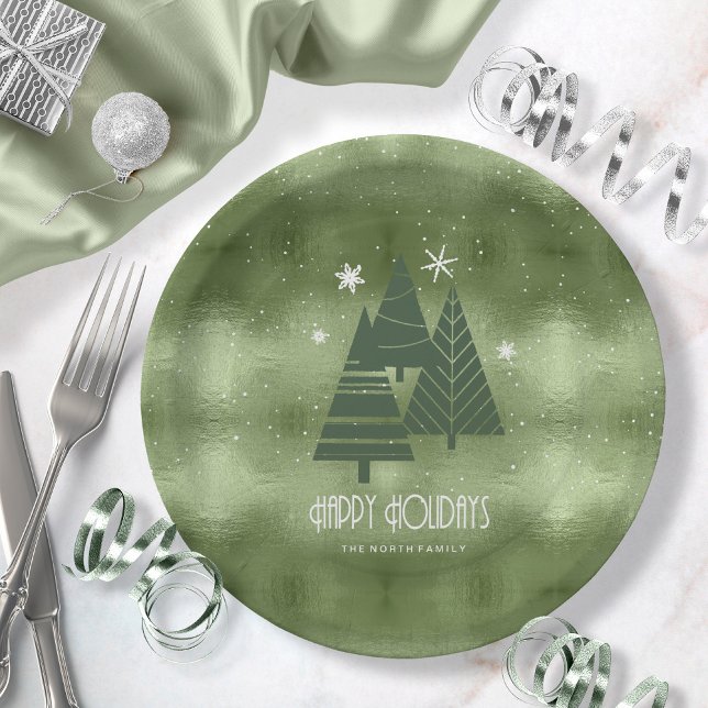 Plato De Papel Árboles de Navidad y copos de nieve Green ID863 (Subido por el creador)