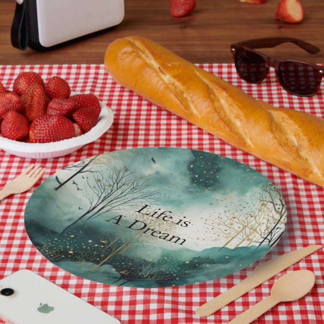 Plato De Papel Árboles de oro verdes (Picnic)