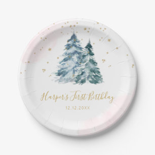 Plato De Papel Árboles de pino rosado de invierno de Onederland