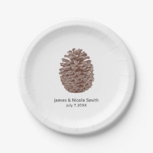 Plato De Papel Árboles de Pino Rústicos Boda Sencilla de Campo