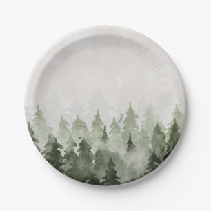 Plato De Papel Árboles de pinos de bosque húmedo