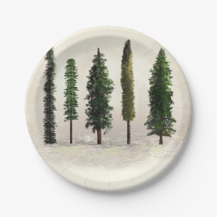 Plato De Papel Árboles del bosque verde vintage boda rústica bosc