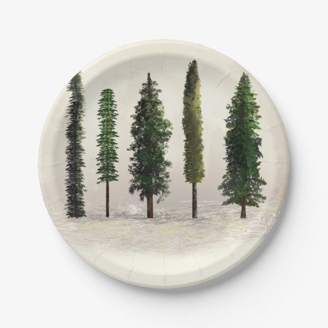 Plato De Papel Árboles del Bosque Verde Vintage Boda Rústica Bosc (Anverso)