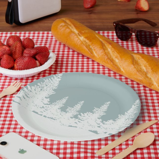 Plato De Papel Árboles forestales de Winter Wonderland (Picnic)