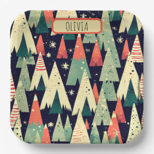 Plato De Papel Árboles geométricos lindos en invierno personaliza