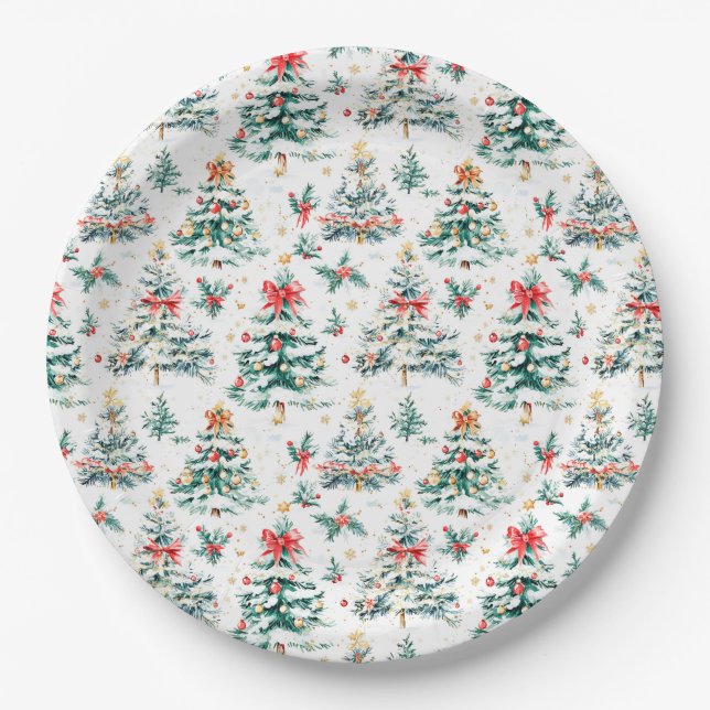 Plato De Papel Árboles navideños festivos (Anverso)