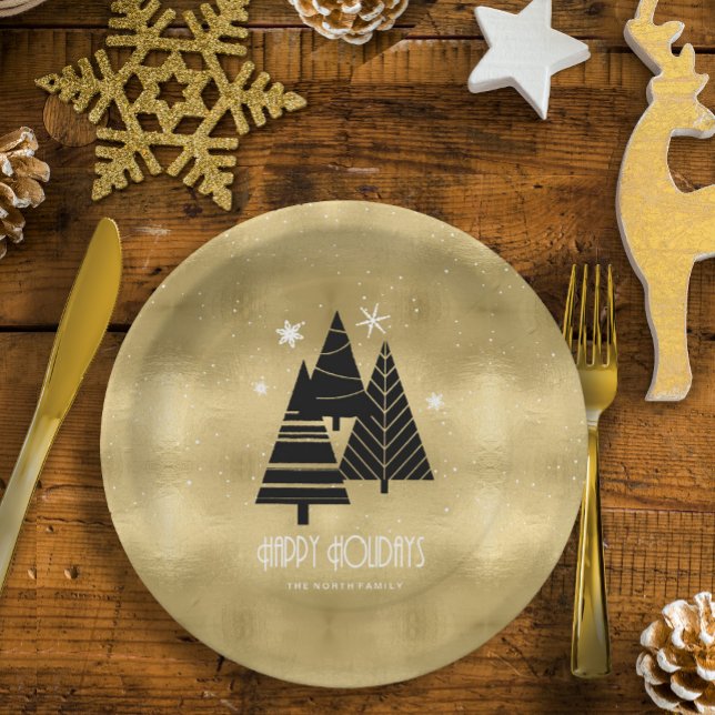Plato De Papel Árboles navideños y copos de nieve Gold ID863 (Subido por el creador)