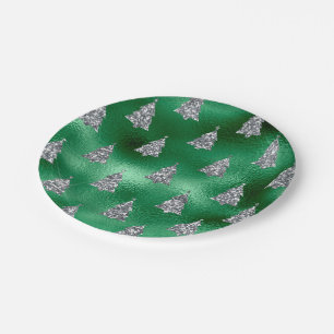 Plato De Papel Árboles plateados festivos