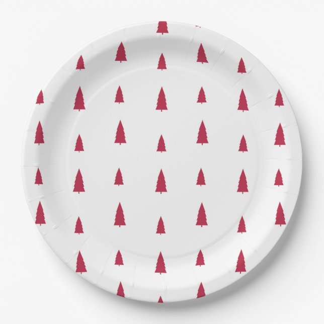 Plato De Papel Árboles Rojos Navidad Simple Moderna  (Anverso)