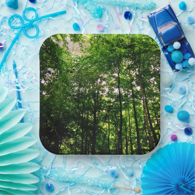 Plato De Papel Árboles verdes (Fiesta)