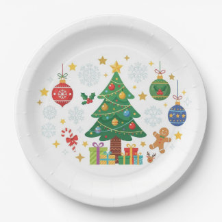Plato De Papel Árboles y adornos navideños