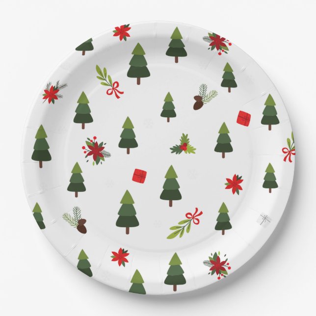 Plato De Papel Árboles y arcos de Navidad (Anverso)