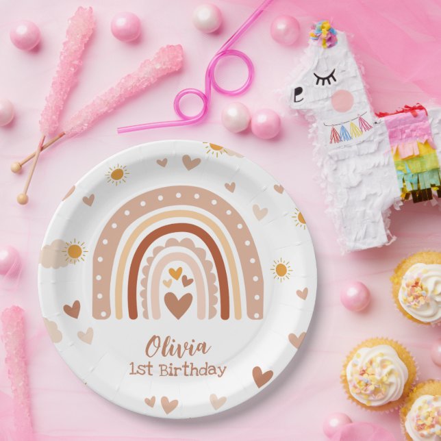 Plato De Papel Arc en ciel boheme - Anniversaire Fille (Fiesta)