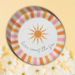 Plato De Papel Arch Retro Aquí Viene El Baby Shower Del Hijo