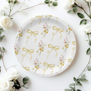 Plato De Papel Arco Amarillo Flores Silvestres de Verano Baby sho