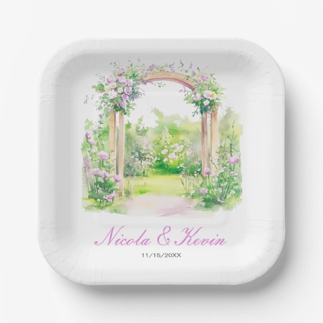 Plato De Papel Arco de boda floral de primavera (Anverso)