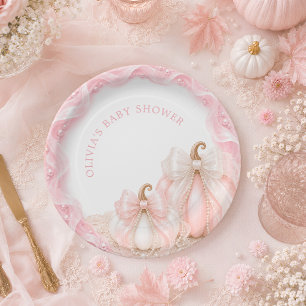 Plato De Papel Arco de calabaza rosa elegante baby shower