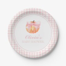 Arco de calabaza rosa y baby shower de cuadros esc