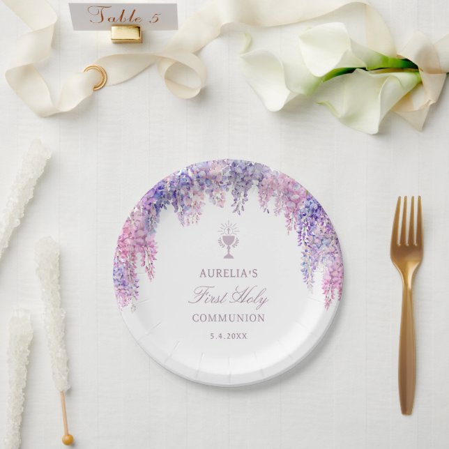 Plato De Papel Arco de glicina lila Primera Comunión (Boda)