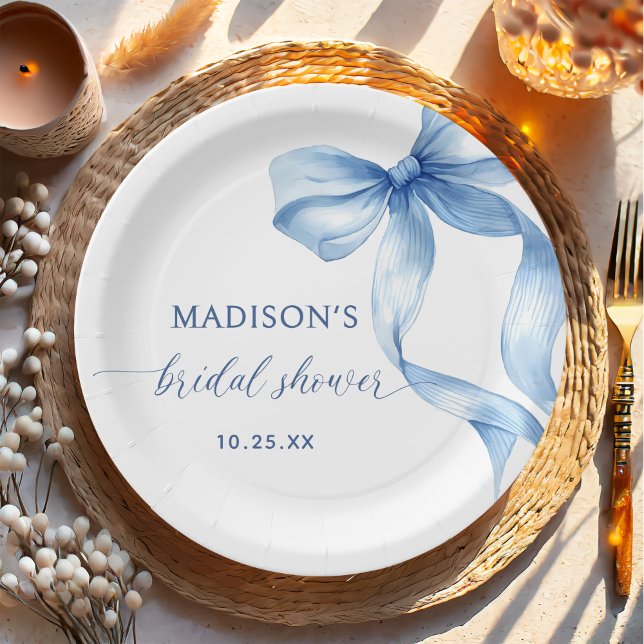 Plato De Papel Arco de Novia con Lazo Azul Polvo Se Está Casando  (Subido por el creador)