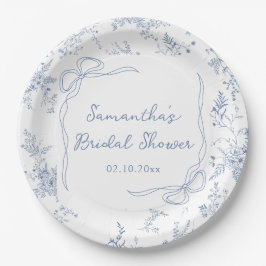 Plato De Papel Arco Floral Algo Azul Ducha de Novia