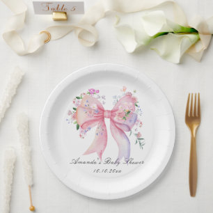 Plato De Papel Arco floral de flores para baby shower de niña