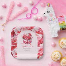 Plato De Papel Arco floral rojo Baby Shower personalizado
