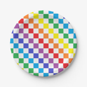 Plato De Papel Arco iris a cuadros