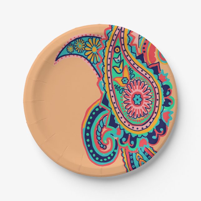 Plato De Papel Arco iris brillante Paisley (Anverso)