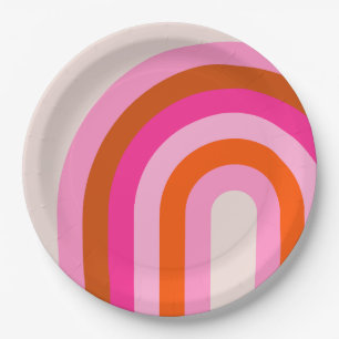 Plato De Papel Arco rosa arcoiris y Naranja Boho