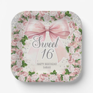 Plato De Papel Arco Rosa Floral Vintage Coquette Dulces 16