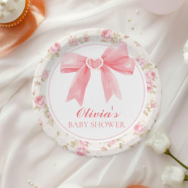 Plato De Papel Arco rosado y rosas preadorables ducha de bebé