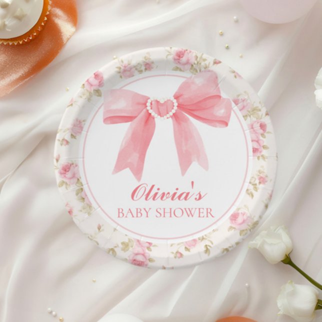 Plato De Papel Arco rosado y rosas preadorables ducha de bebé (Subido por el creador)