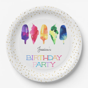 Plato De Papel Arcoiris Acuarela Hielo Crema Copas De Hielo Elega
