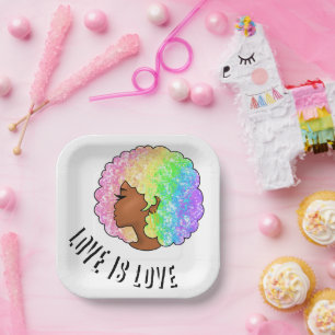 Plato De Papel arcoíris afro LGBTQ amor es amor orgullo chica neg