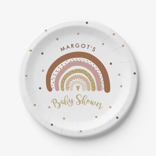 Plato De Papel Arcoiris Baby Shower silenciado Pastel Arcoiris (Anverso)
