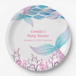 Plato De Papel Arcoiris bajo mar Mermaid Tail Baby Shower