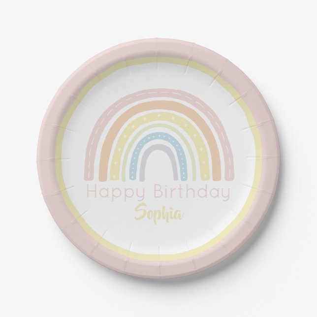 Plato De Papel Arcoíris Boho Pastel (Anverso)