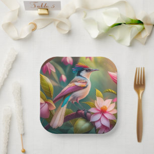 Plato De Papel Arcoiris con crema Jay Fantasy Bird
