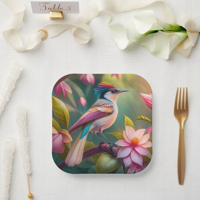Plato De Papel Arcoiris con crema Jay Fantasy Bird (Boda)