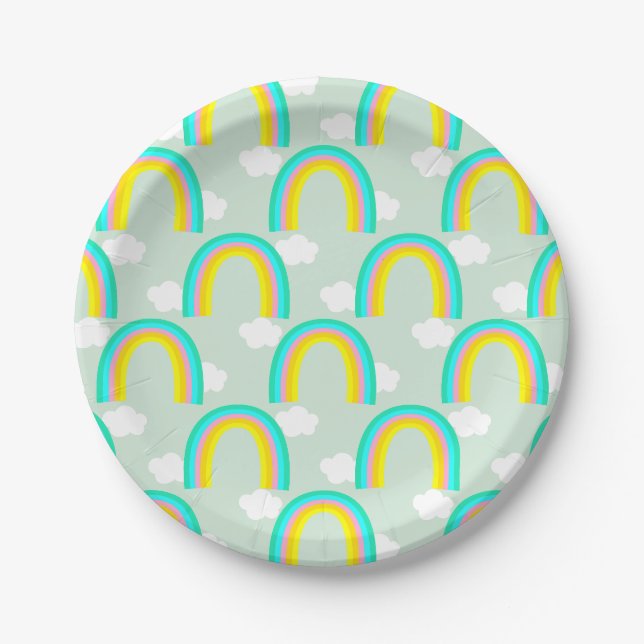 Plato De Papel Arcoíris con Nube Azul (Anverso)