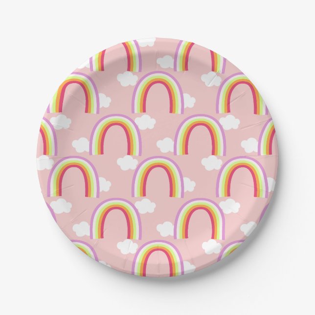 Plato De Papel Arcoíris con Nube Rosa (Anverso)