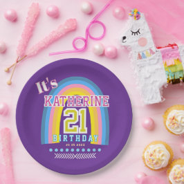 Plato De Papel Arcoíris Cumpleaños 21 Morado
