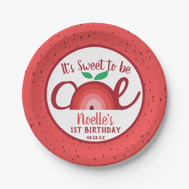 Plato De Papel Arcoiris de Apple, dulce de ser uno, primer cumple (Anverso)