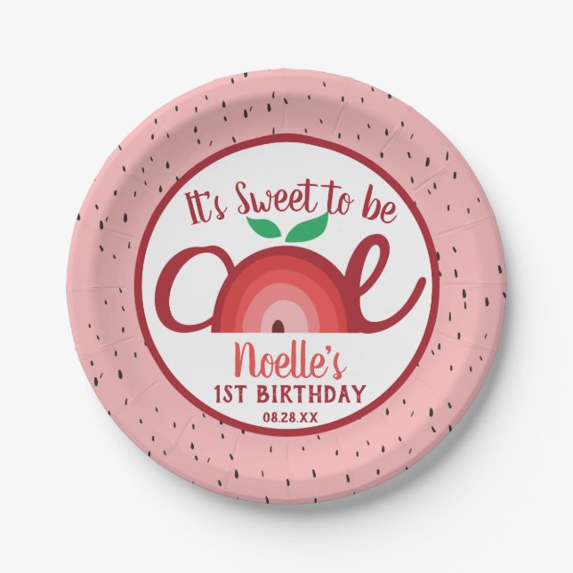 Plato De Papel Arcoiris de Apple, papel de primer cumpleaños, dul (Anverso)