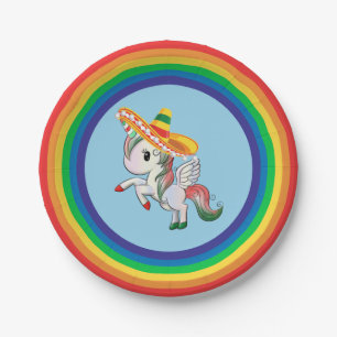 Plato De Papel Arcoiris de Cinco de Mayo Unicornio Pegasus